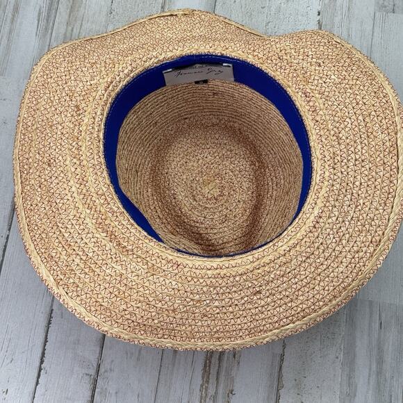 Frances Grey Straw Fedora Sun Hat In Natural/Pink ~Retail $370.00 main image 6